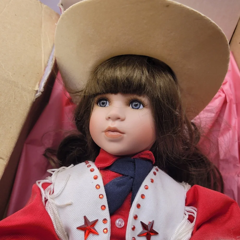 Paradise Galleries Treasury Collection Cowgirl Porcelain Doll Patriotic 12024
